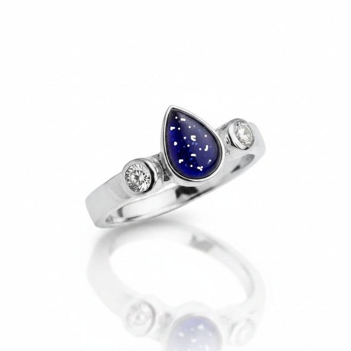 Dainty Teardrop Memorial Ashes Ring with Crystals - Nicky Robin Memorial Jewellery