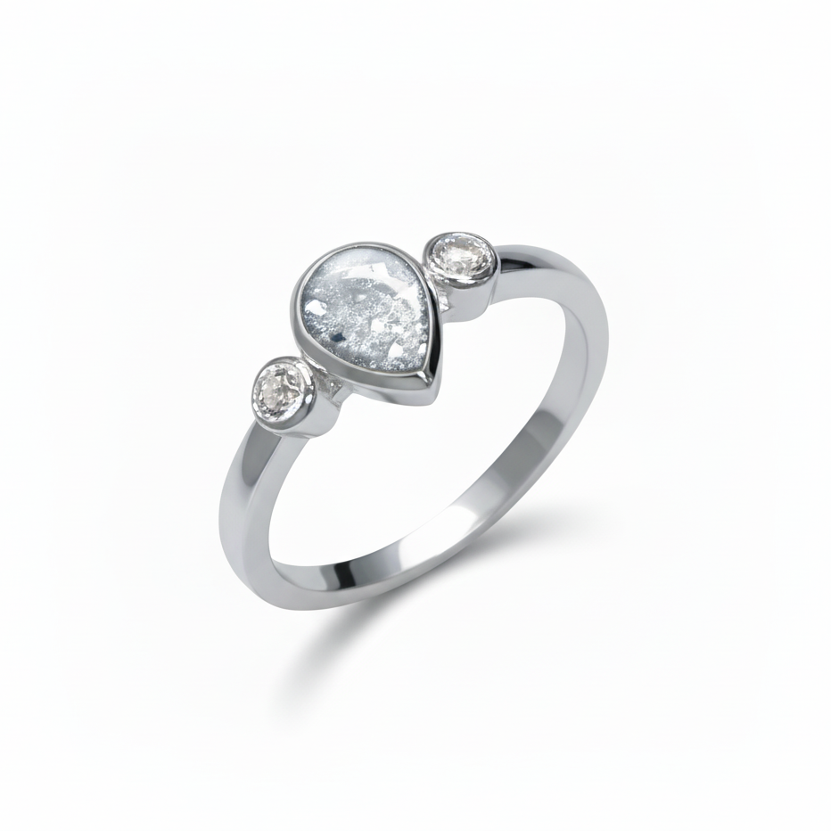 Dainty Teardrop Memorial Ashes Ring with Crystals - Nicky Robin Memorial Jewellery