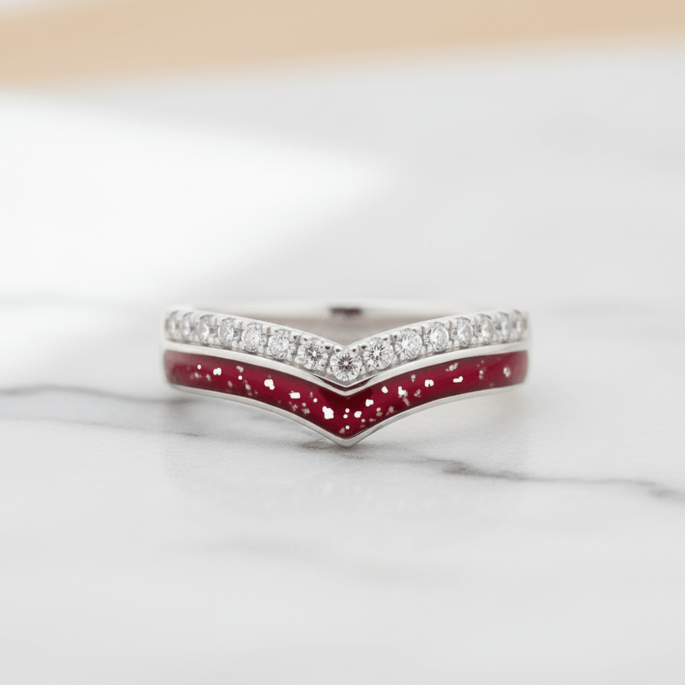 Double Wishbone Memorial Ashes Ring with Crystals - Nicky Robin Memorial Jewellery