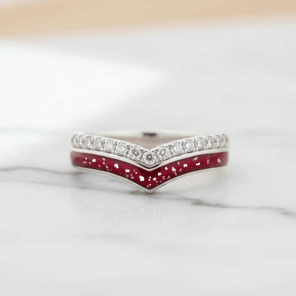 Double Wishbone Memorial Ashes Ring with Crystals - Nicky Robin Memorial Jewellery