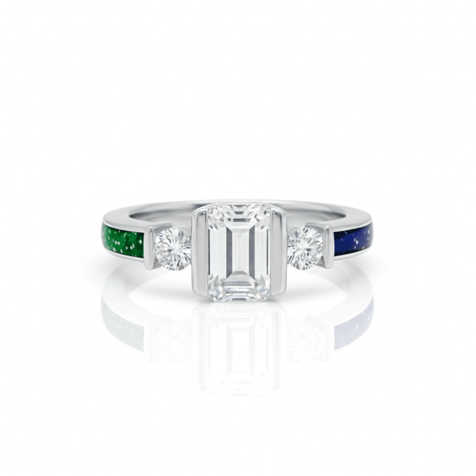 Emerald Solitaire Triple CZ Ashes Ring - Nicky Robin Memorial Jewellery