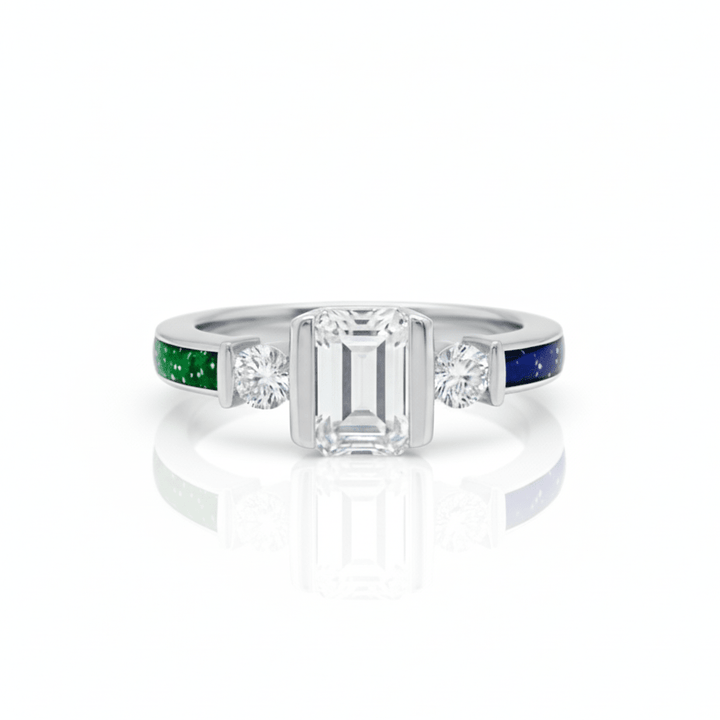 Emerald Solitaire Triple CZ Ashes Ring - Nicky Robin Memorial Jewellery