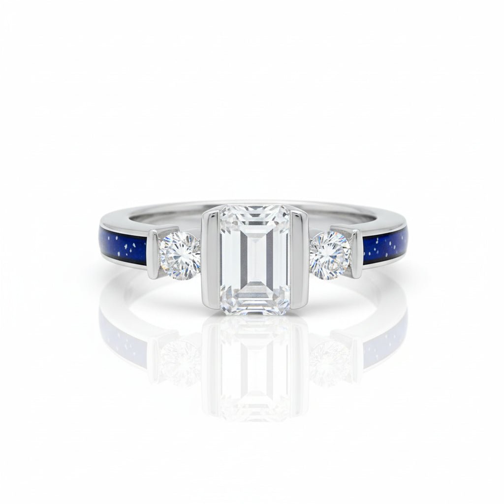 Emerald Solitaire Triple CZ Ashes Ring - Nicky Robin Memorial Jewellery