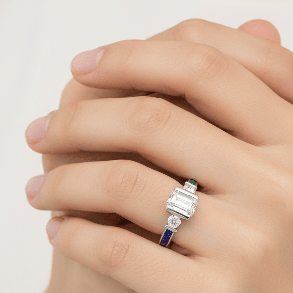 Emerald Solitaire Triple CZ Ashes Ring - Nicky Robin Memorial Jewellery