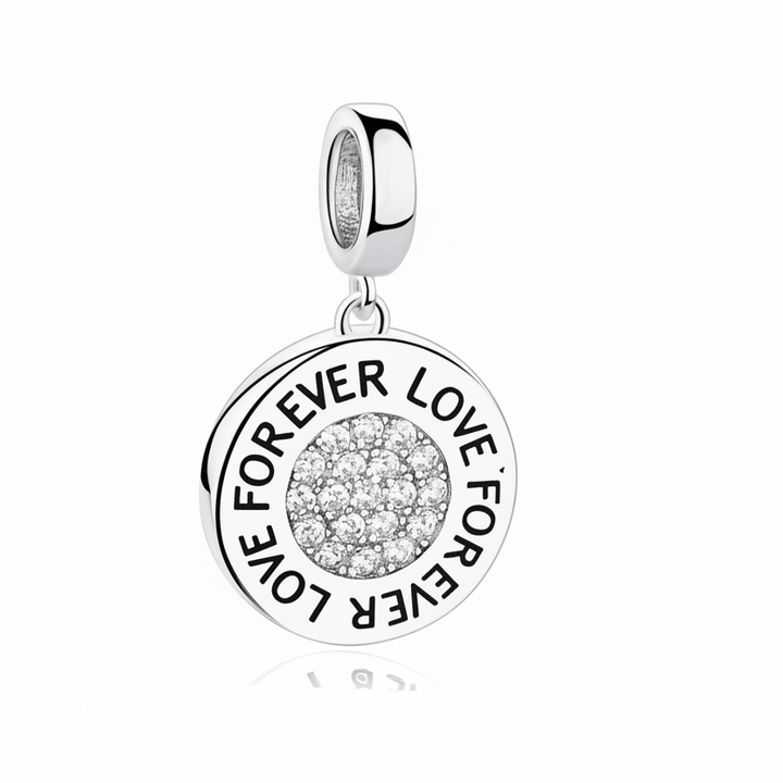 Engraved Forever Love Memorial Ashes Dangle Charm with Crystals - Nicky Robin Memorial Jewellery