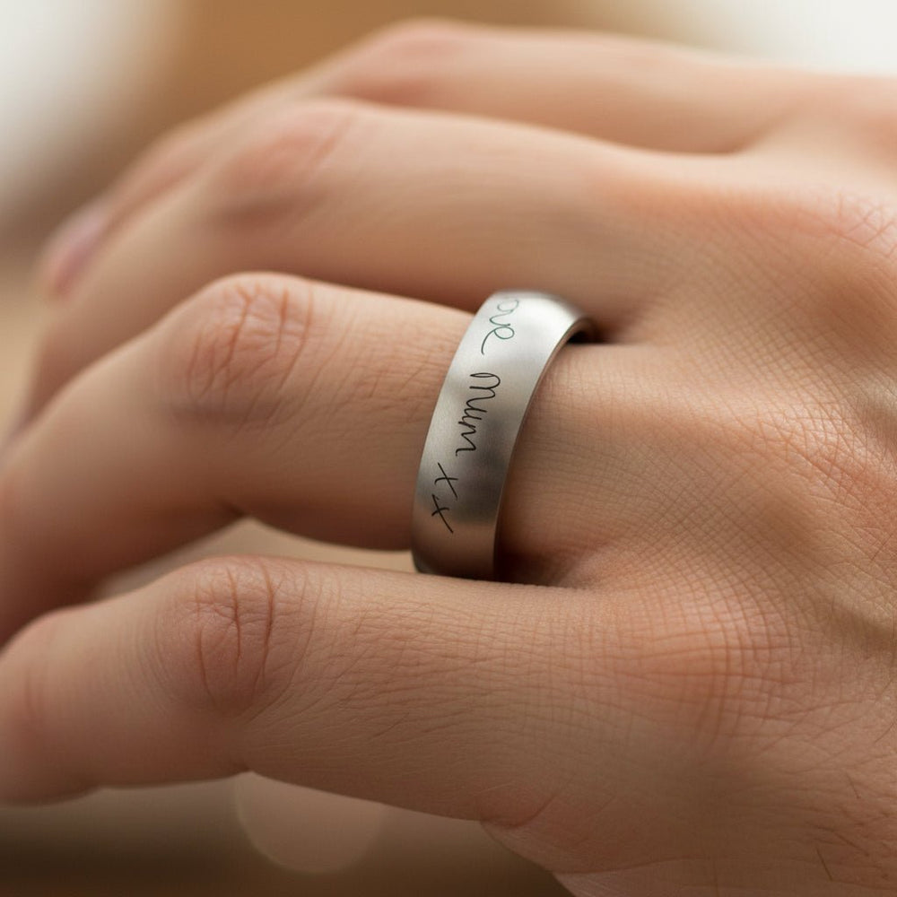 Eternal Ashes Memorial Handwriting Titanium Ring - Nicky Robin Memorial Jewellery