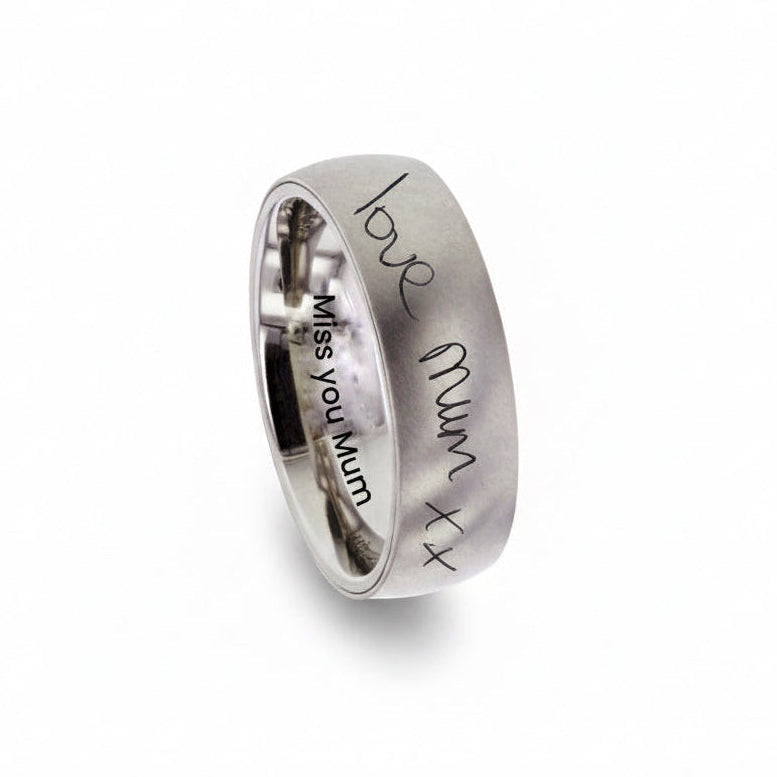 Eternal Ashes Memorial Handwriting Titanium Ring - Nicky Robin Memorial Jewellery