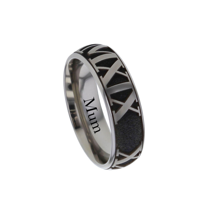 Eternal Ashes Roman Numeral Titanium Memorial Ring - Nicky Robin Memorial Jewellery