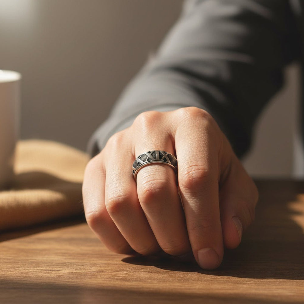 Eternal Ashes Roman Numeral Titanium Memorial Ring - Nicky Robin Memorial Jewellery