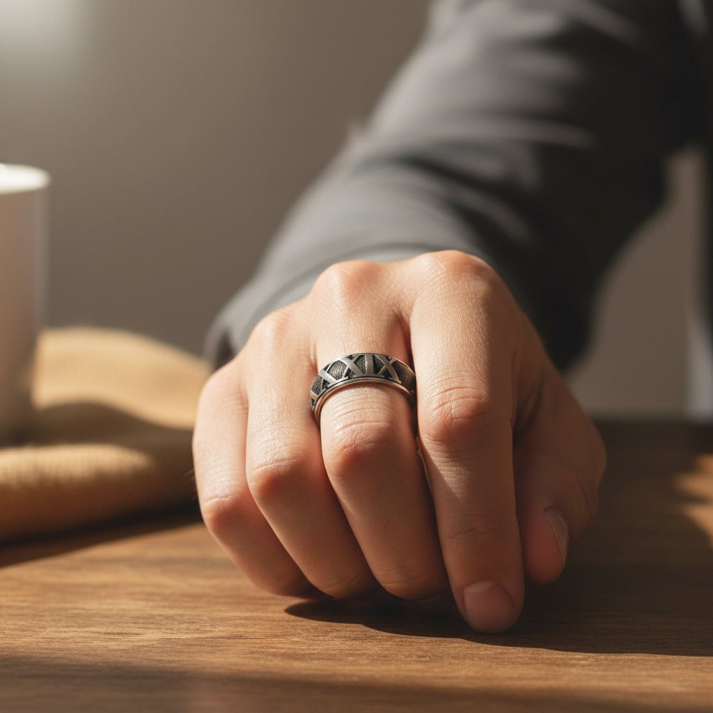 Eternal Ashes Roman Numeral Titanium Memorial Ring - Nicky Robin Memorial Jewellery