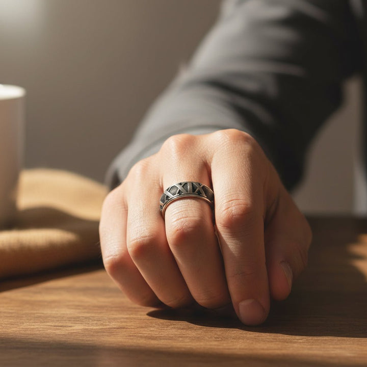 Eternal Ashes Roman Numeral Titanium Memorial Ring - Nicky Robin Memorial Jewellery