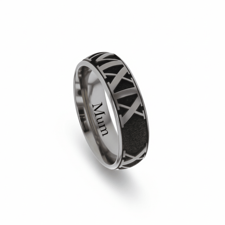 Eternal Ashes Roman Numeral Titanium Memorial Ring - Nicky Robin Memorial Jewellery