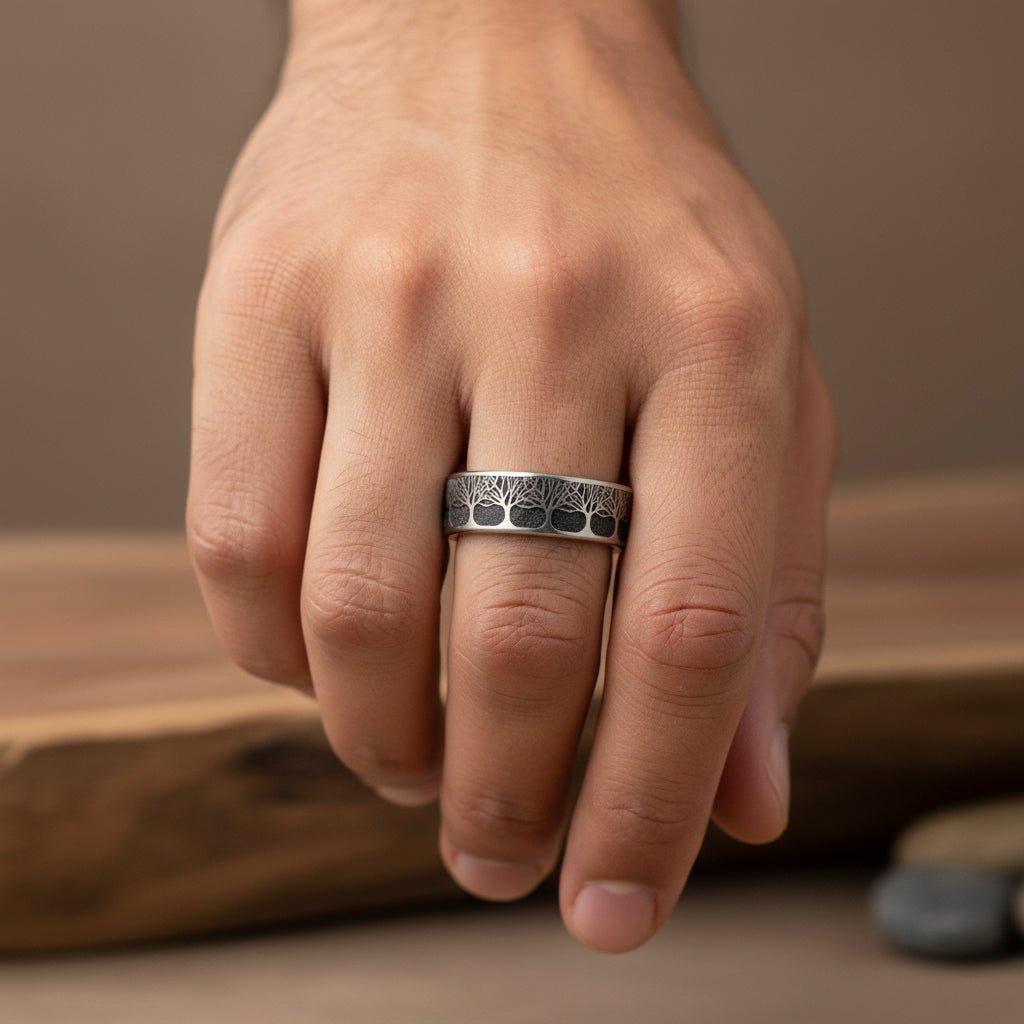 Eternal Ashes Tree of Life Titanium Memorial Ring