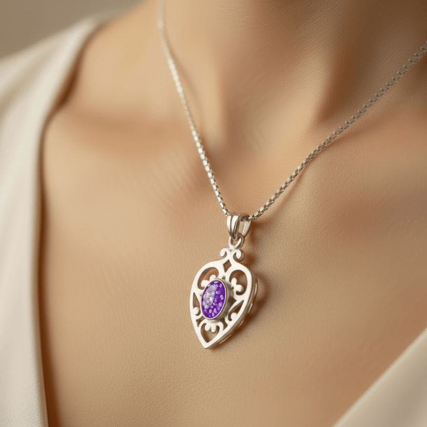 Fancy Heart Memorial Ashes Necklace - Nicky Robin Memorial Jewellery