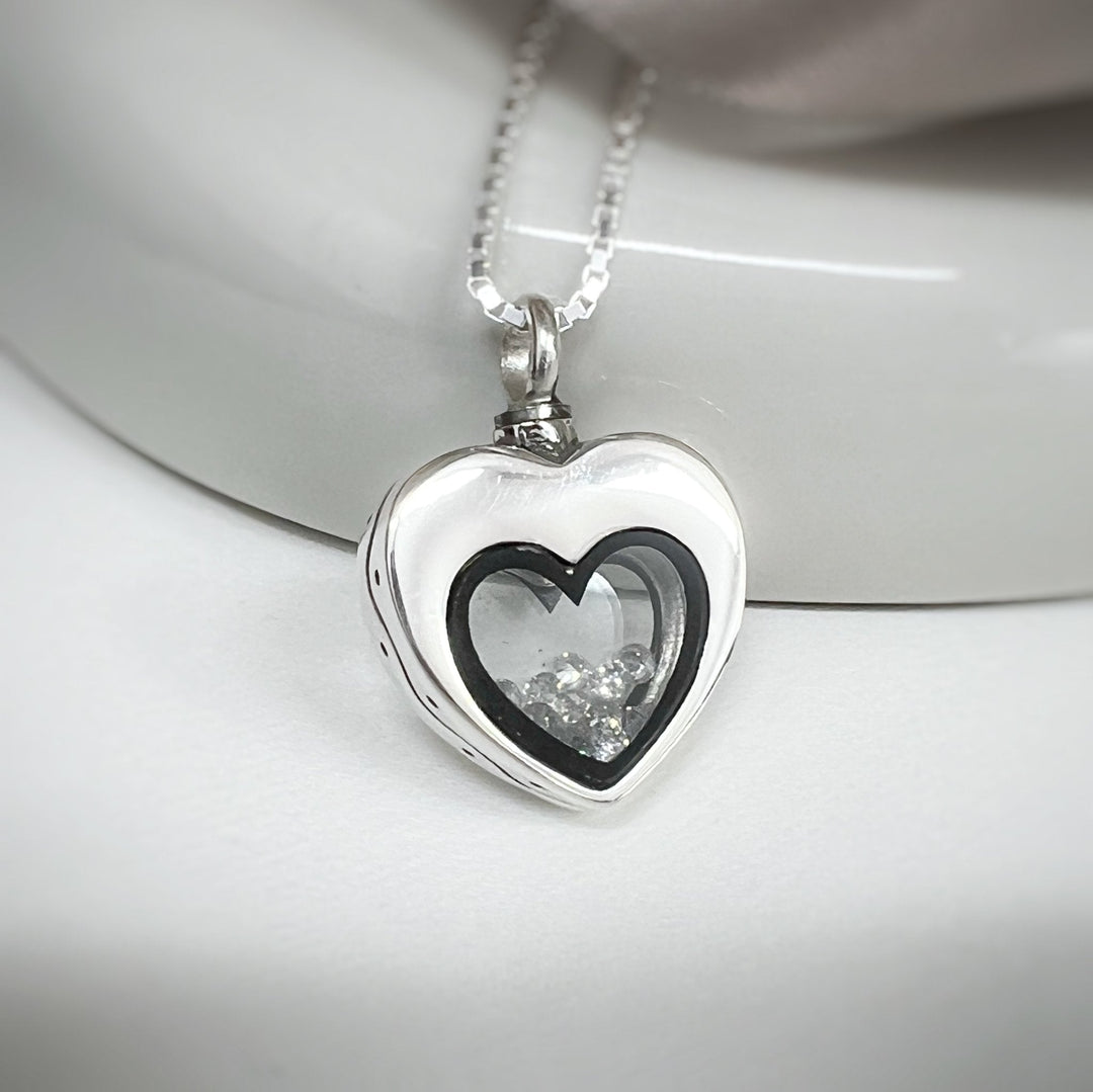 Floating Crystal Heart Self Fill Memorial Ashes Necklace - Nicky Robin Memorial Jewellery
