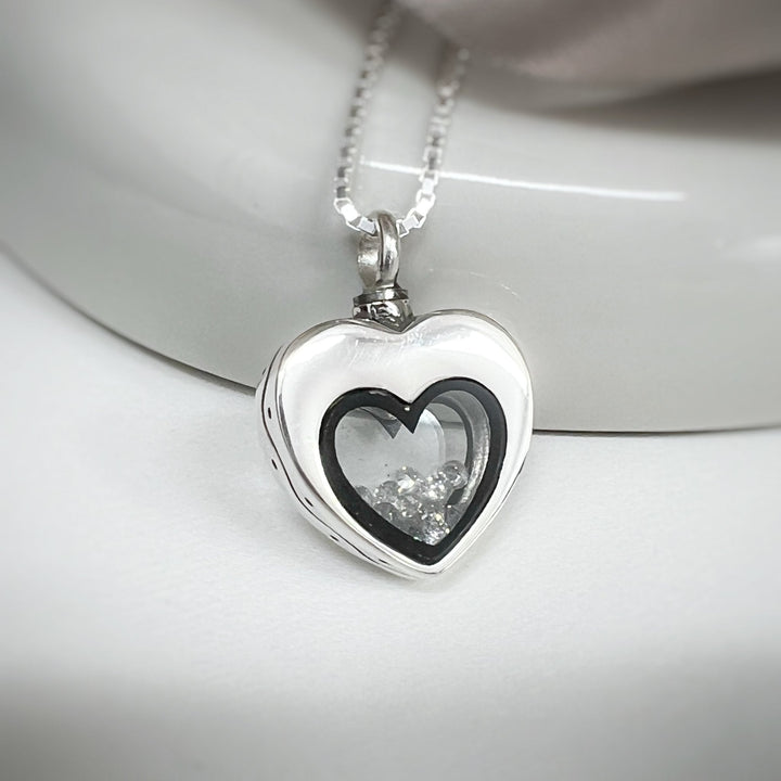 Floating Crystal Heart Self Fill Memorial Ashes Necklace - Nicky Robin Memorial Jewellery