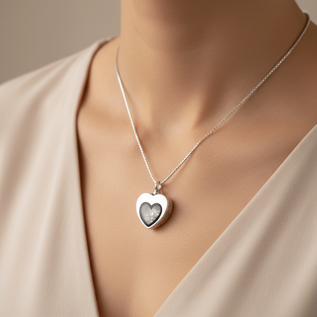 Floating Crystal Heart Self Fill Memorial Ashes Necklace - Nicky Robin Memorial Jewellery