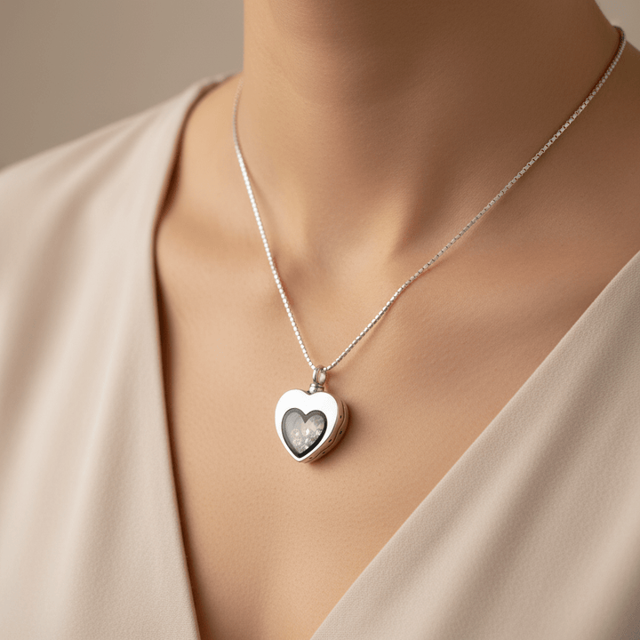 Floating Crystal Heart Self Fill Memorial Ashes Necklace - Nicky Robin Memorial Jewellery