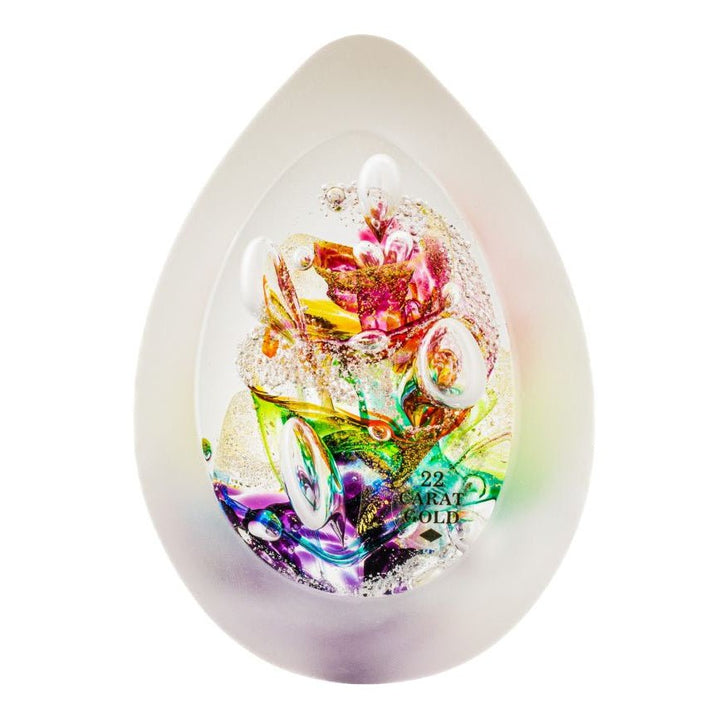 Frosted Oval Ashes Glass Paperweight with Inner Design - Nicky Robin Memorial Jewellery