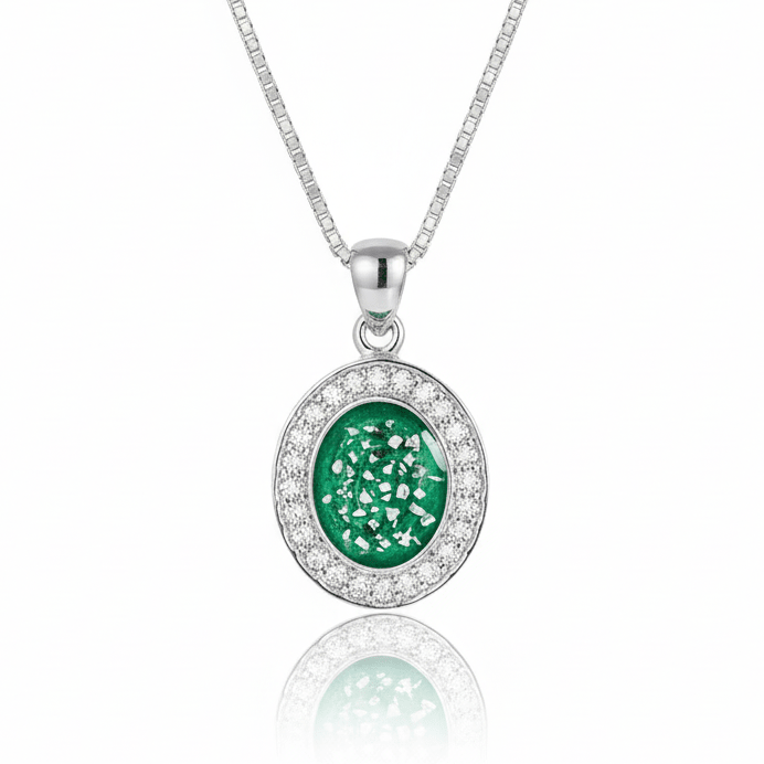 Halo Cubic Zirconia (CZ) Oval Ashes Necklace - Nicky Robin Memorial Jewellery