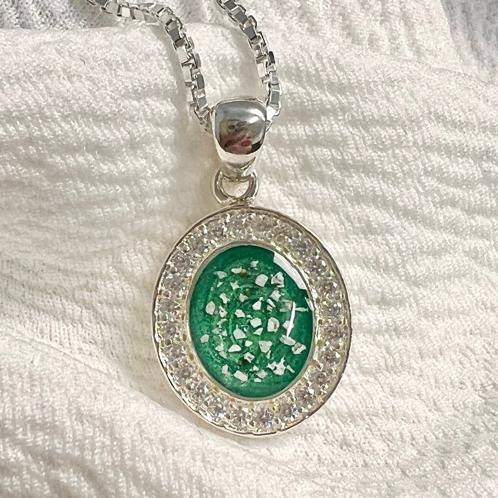 Halo Cubic Zirconia (CZ) Oval Ashes Necklace - Nicky Robin Memorial Jewellery