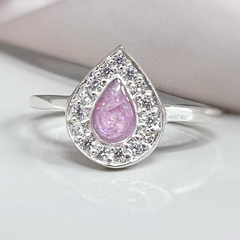 Halo Cubic Zirconia (CZ) Teardrop Ashes Ring - Nicky Robin Memorial Jewellery