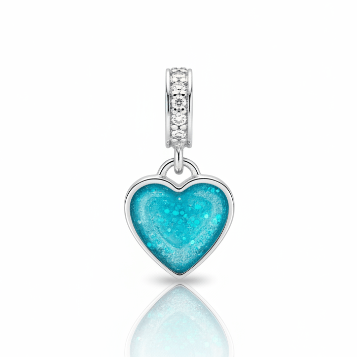 Heart Memorial Dangle Charm with Crystals - Nicky Robin Memorial Jewellery