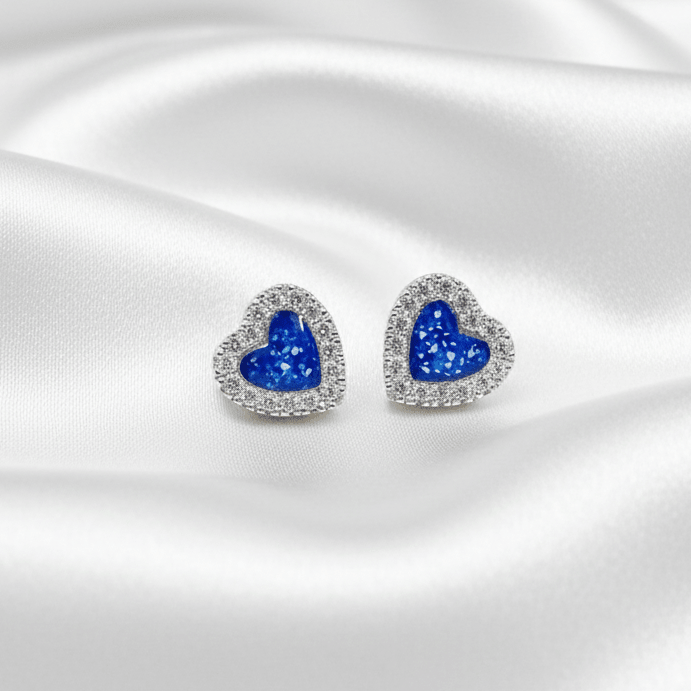 Love Heart Memorial Earrings with Sparkling Crystals - Nicky Robin Memorial Jewellery