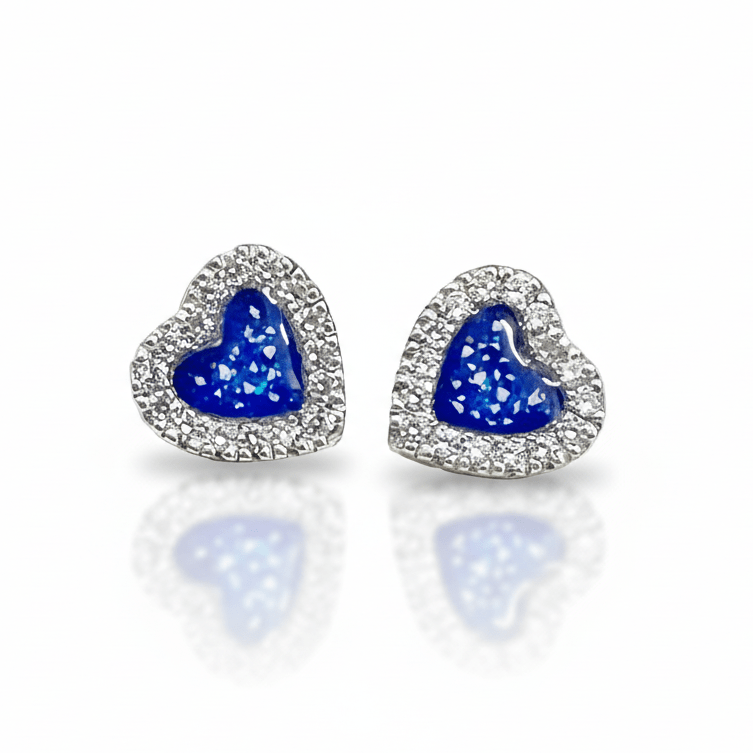 Love Heart Memorial Earrings with Sparkling Crystals - Nicky Robin Memorial Jewellery