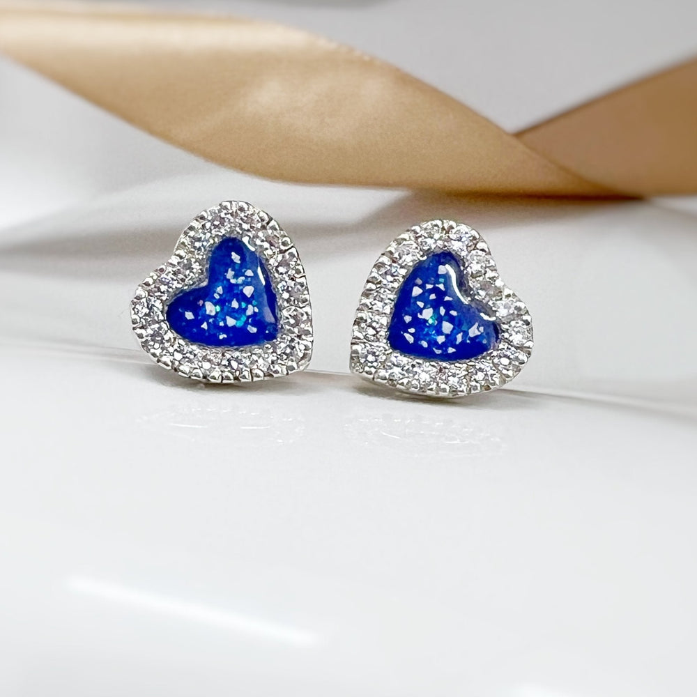 Love Heart Memorial Earrings with Sparkling Crystals - Nicky Robin Memorial Jewellery