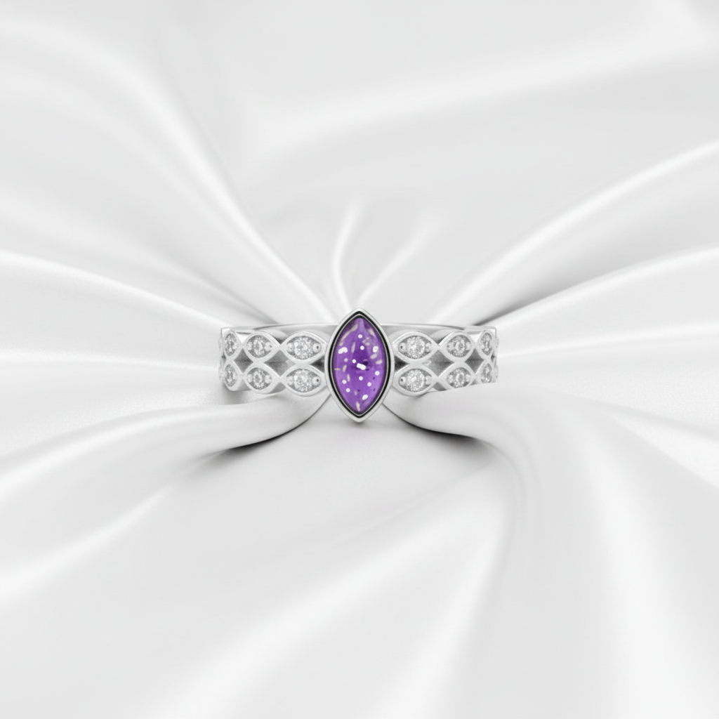 memorial ashes marquise crystal ring on white satin