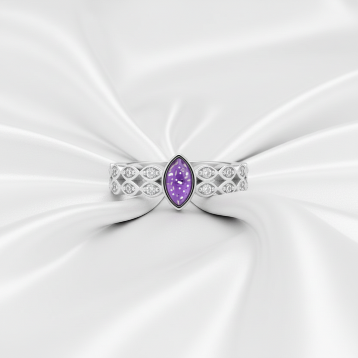 memorial ashes marquise crystal ring on white satin