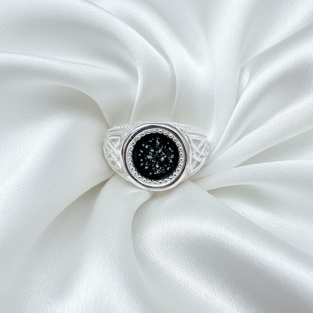 Mens Celtic Round Memorial Ashes Ring made in black resin - Nicky Robin Memorial Jewellery