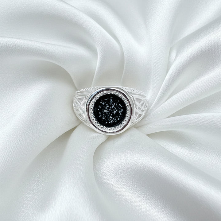 Mens Celtic Round Memorial Ashes Ring made in black resin - Nicky Robin Memorial Jewellery