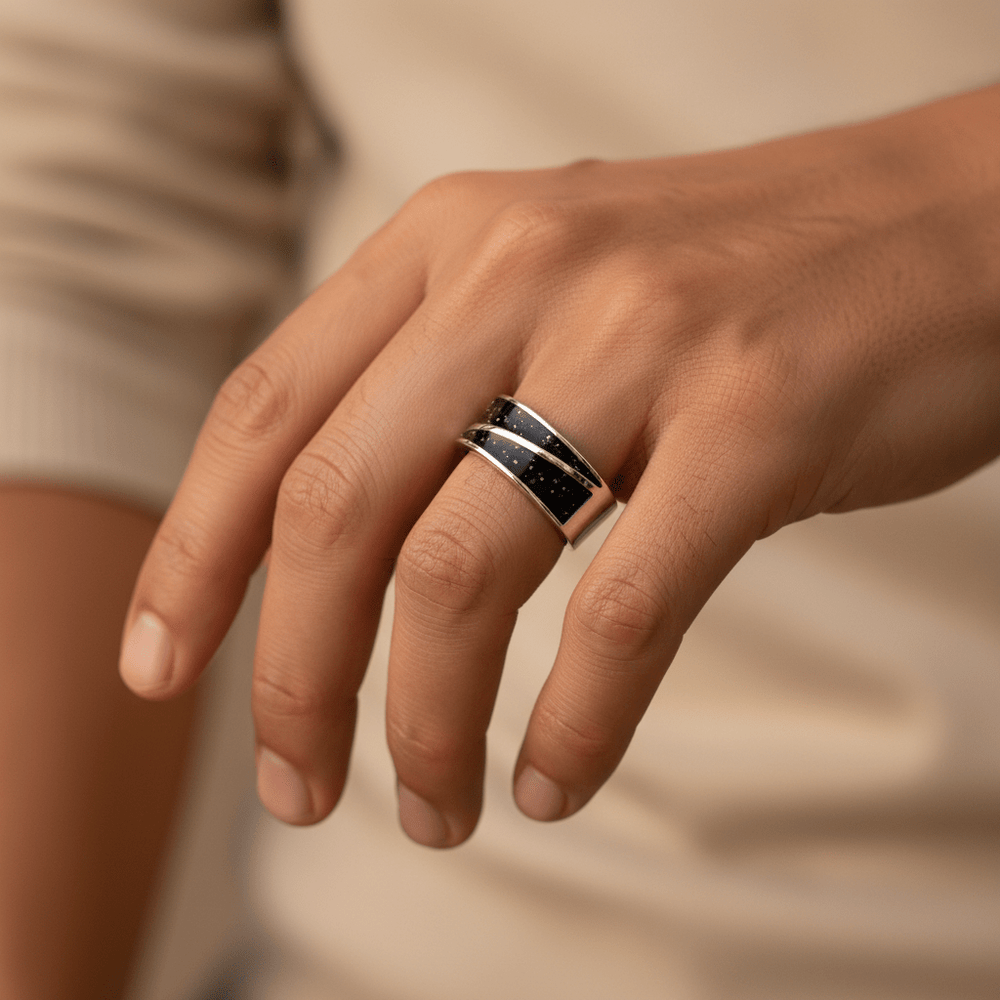 Mens Double Channel Memorial Ashes Ring - Nicky Robin Memorial Jewellery
