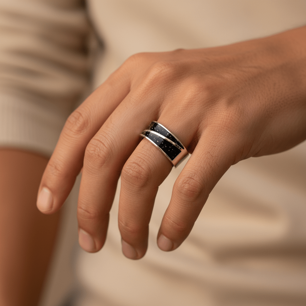 Mens Double Channel Memorial Ashes Ring - Nicky Robin Memorial Jewellery