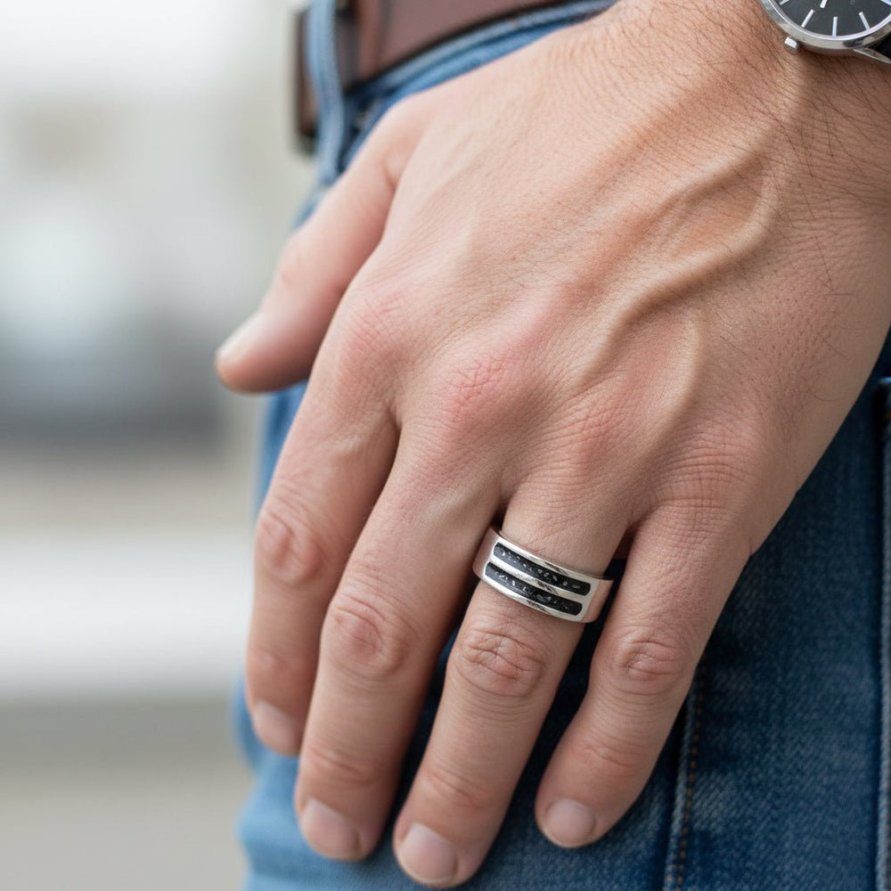 Mens Double Channel Memorial Ring - Nicky Robin Memorial Jewellery