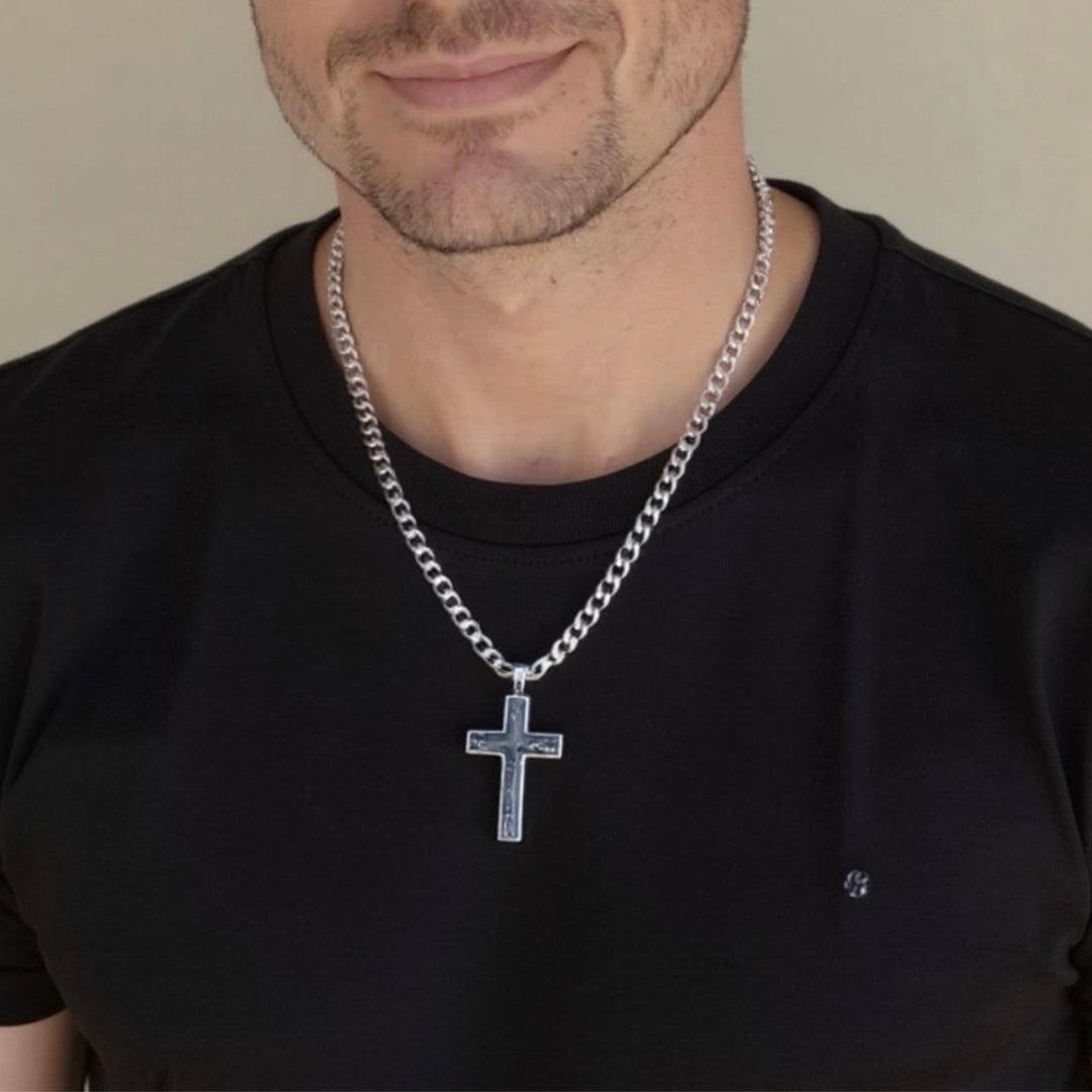 Men's Cremation Memorial Ring - Sterling Silver & Gold Plated Cross (Size 11) For Ashes Keepsake