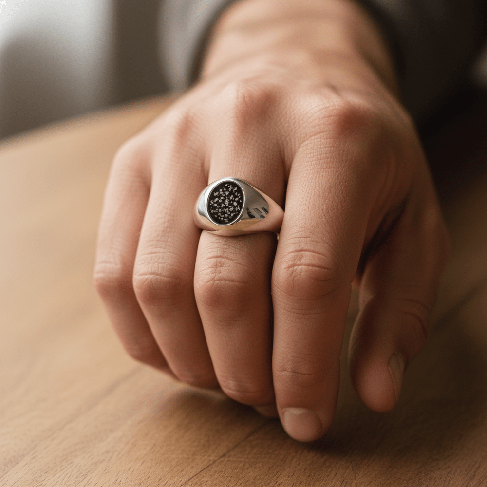 Mens Oval Signet Memorial Ashes Ring - Nicky Robin Memorial Jewellery