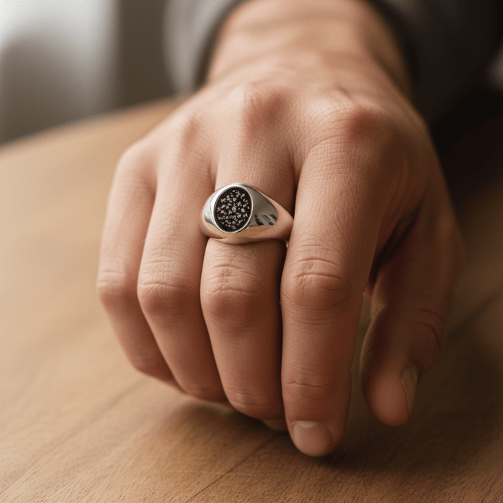 Mens Oval Signet Memorial Ashes Ring - Nicky Robin Memorial Jewellery