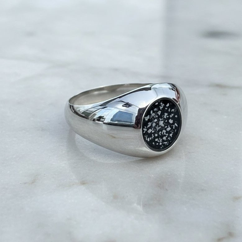Mens Oval Signet Memorial Ashes Ring - Nicky Robin Memorial Jewellery