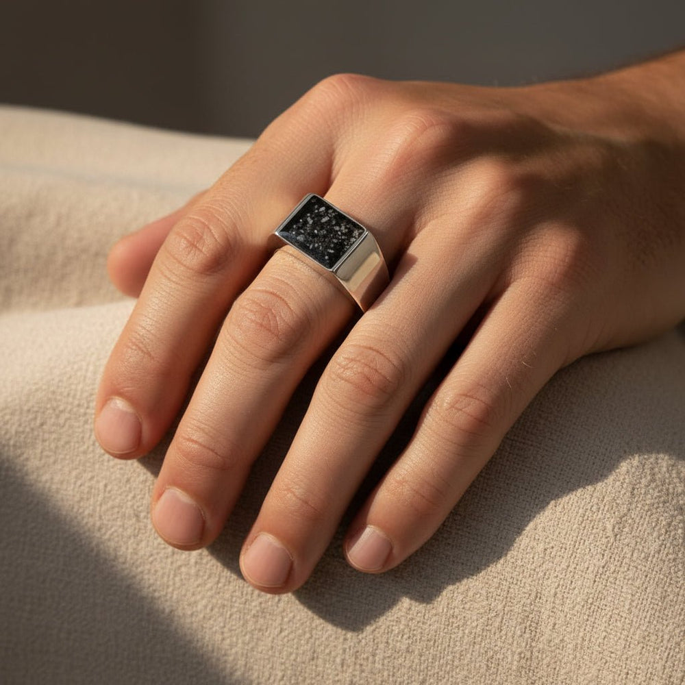 Mens Rectangle Signet Memorial Ring - Nicky Robin Memorial Jewellery