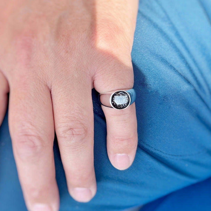Mens Round Memorial Ashes Signet Ring - Nicky Robin Memorial Jewellery