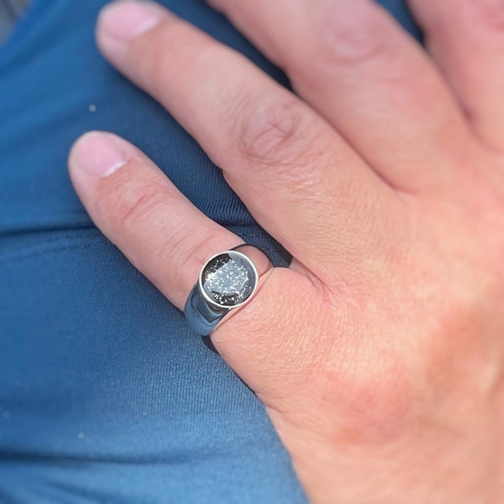 Mens Round Memorial Ashes Signet Ring - Nicky Robin Memorial Jewellery