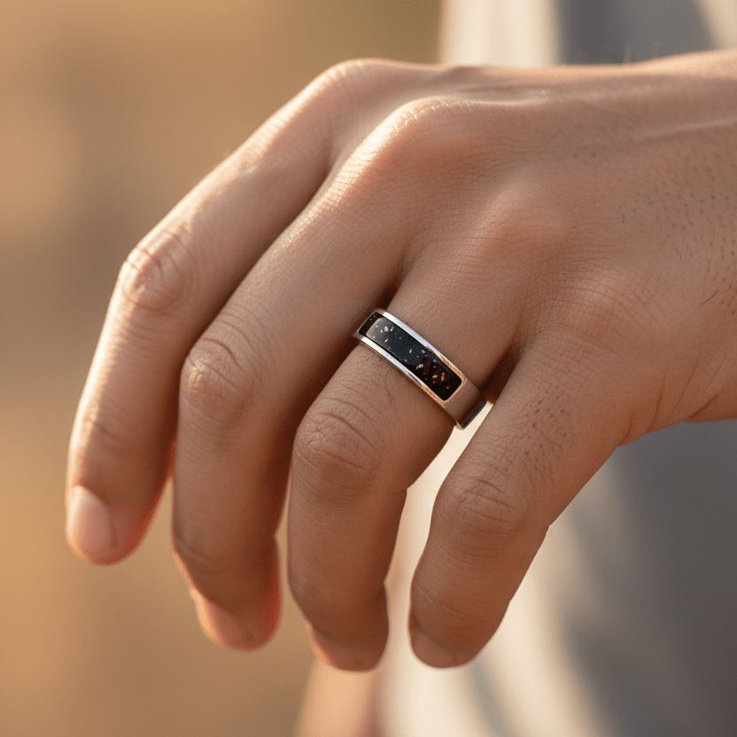 Mens Single Channel Memorial Ashes Ring Band - Nicky Robin Memorial Jewellery