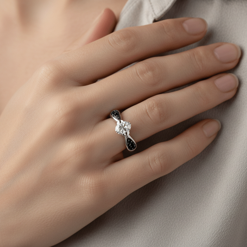 Model wears the Oval Solitaire Memorial Ring - Nicky Robin Memorial Jewellery