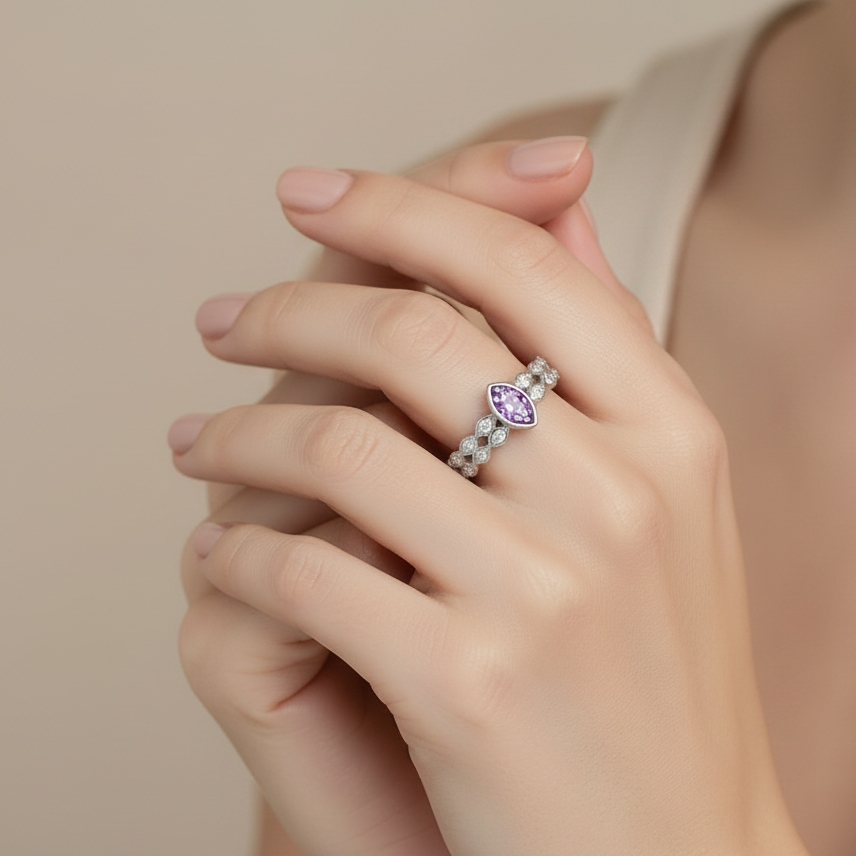model wears memorial ashes marquise crystal ring