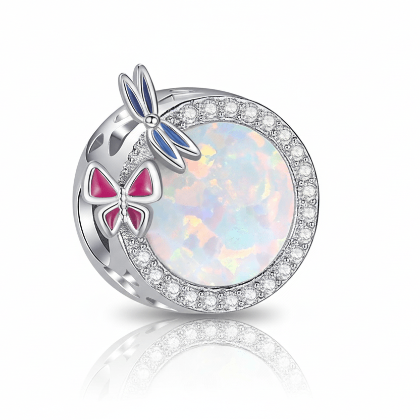 Opal Flutterby Memorial Ashes Charm Bead with Crystals - Nicky Robin Memorial Jewellery