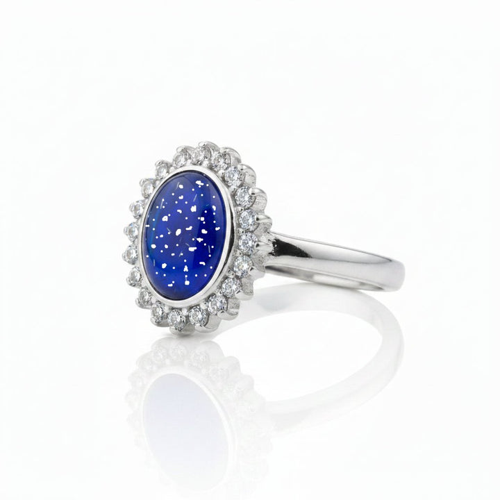 Oval Crystal Halo Memorial Ashes Ring - Nicky Robin Memorial Jewellery
