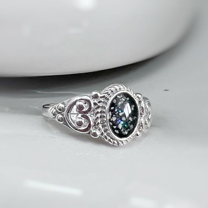 Oval Filigree Heart Memorial Ashes Ring - Nicky Robin Memorial Jewellery